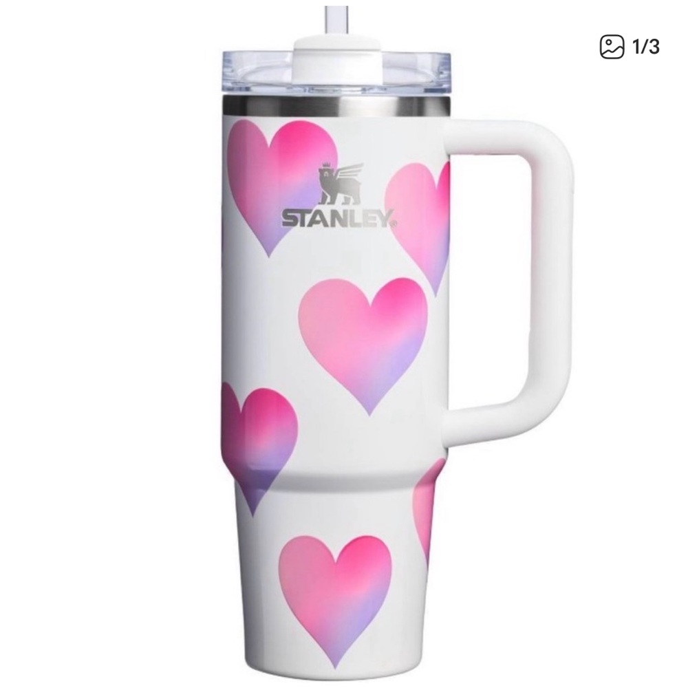Stanley Tumbler white Pink Heart 30oz